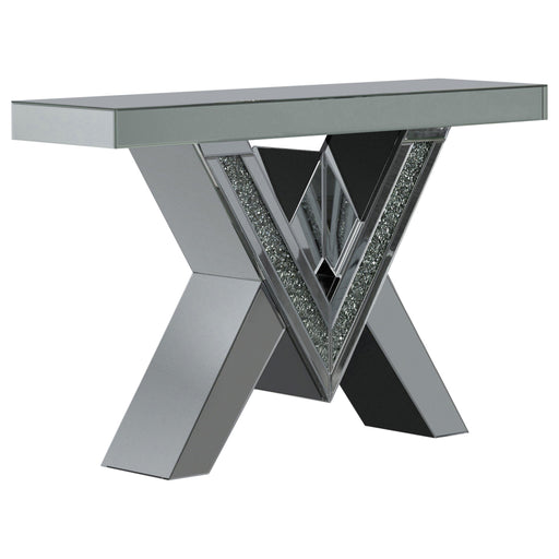 Taffeta V-shaped Sofa Table with Glass Top Silver image