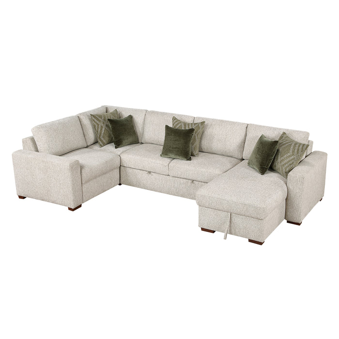 Isla-(5)4-Piece Sectional with Reversible Chaise, Pull-out Bed and Hidden Storage image