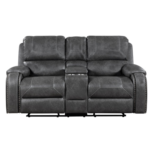 Newnan-Double Glider Reclining Love Seat with Center Console, Receptacles and USB Ports image