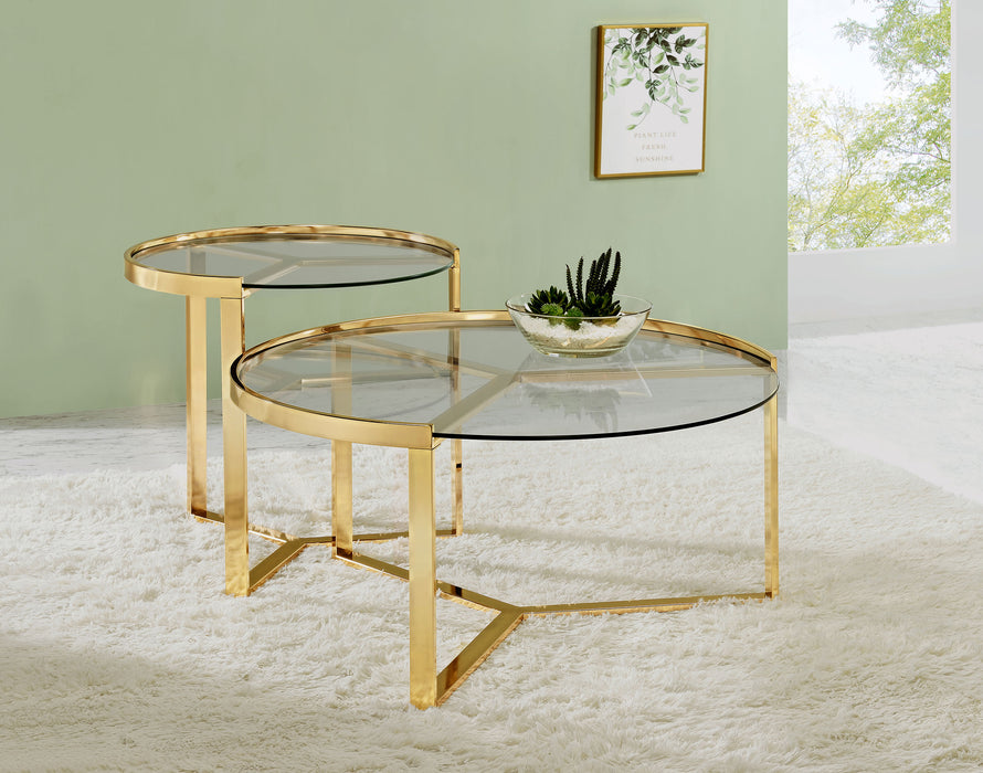 Delia 2-Piece Round Glass Top Nesting Coffee Table Clear and Chrome