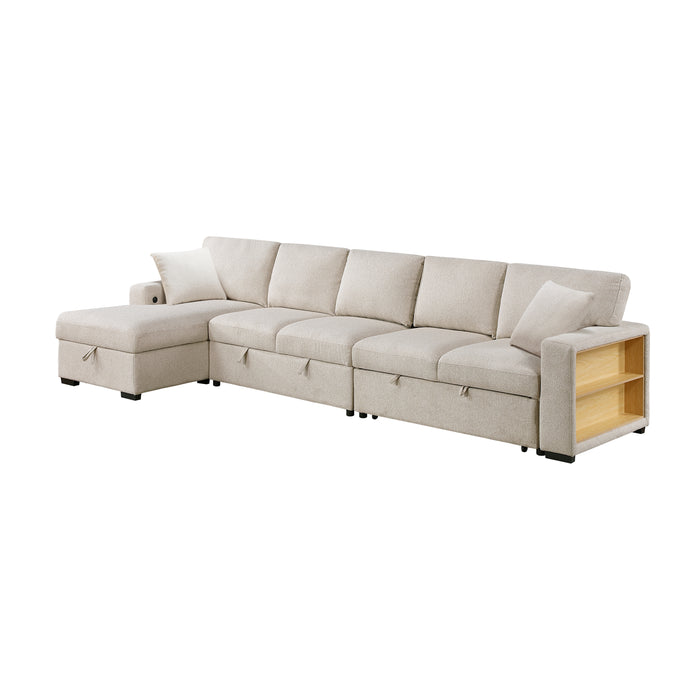 Pompano-(3)Sectional with Left Chaise, Pull-out Bed, Hidden Storages and Shelves, Charging Ports image