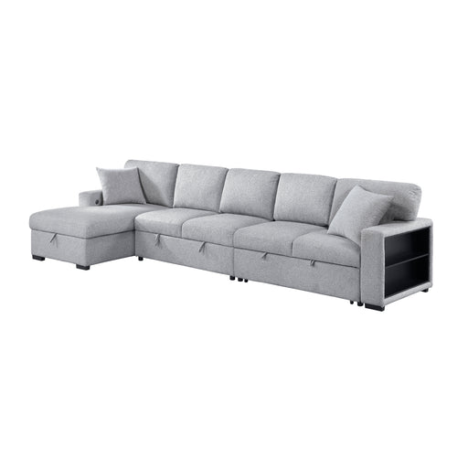 Pompano-(3)Sectional with Left Chaise, Pull-out Bed Hidden Storages and Shelves, Charging Ports image