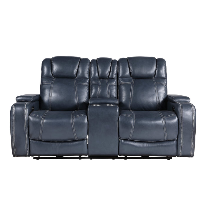 Keziah-Power Double Reclining Love Seat with Center Console, Power Headrests and Storage Arms image
