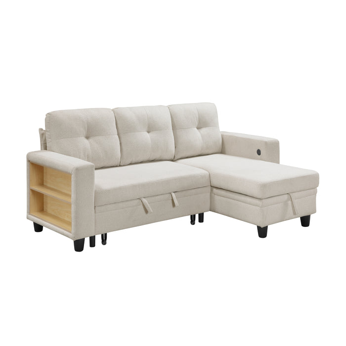 Robinson-(3)Sectional with Reversible Chaise, Pull-out Bed, Shelves and Charging Ports image