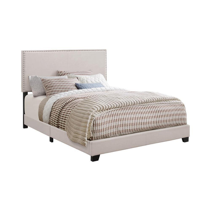 Boyd California King, King, & Queen Upholstered Bed with Nailhead Trim Charcoal & Grey
