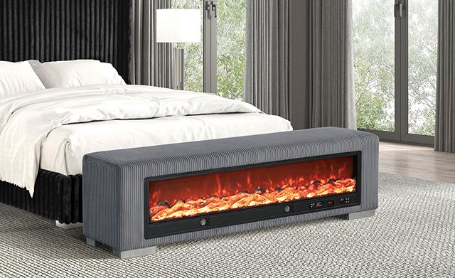 Elnath Bench w/ Visual Wood Log Fireplace Gray