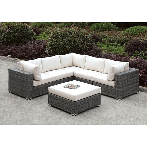 Somani Light Gray Wicker/Ivory Cushion L-Sectional + Ottoman image