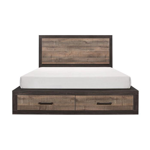 Miter Queen Platform Bed with Footboard Storage in Rustin Mahogany & Dark Ebony 1762-1 image