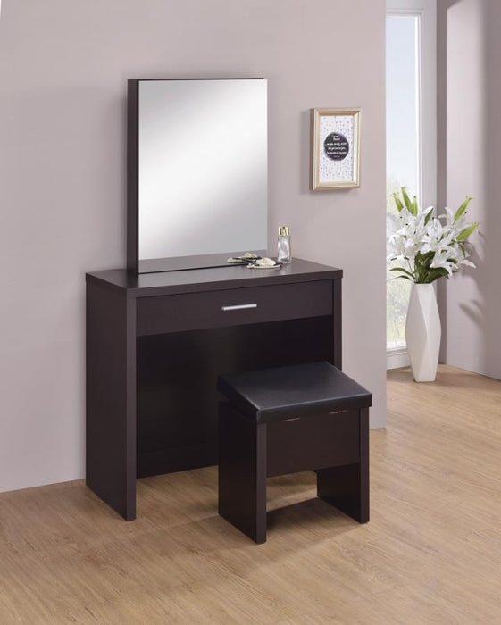 Vanity with mirror and stool
