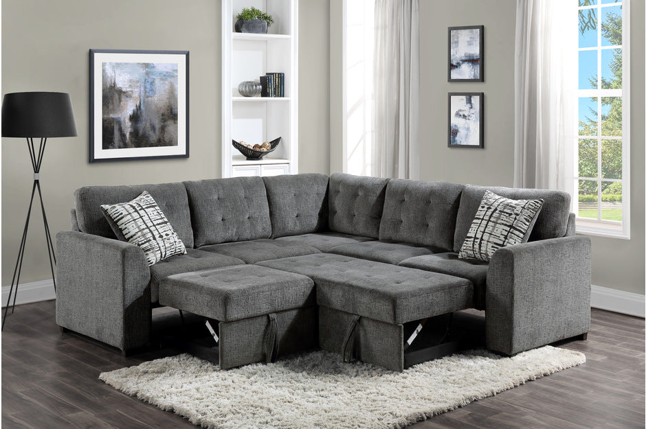 3-Piece Sectional with Pull-out Bed and Pull-out Ottoman