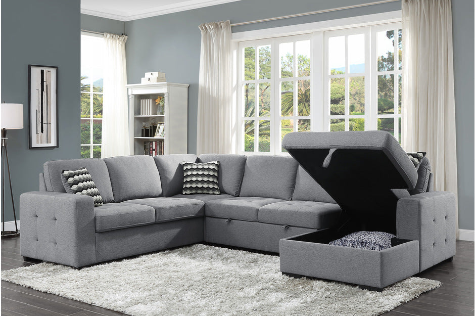 4-Piece Sectional with Pull-out Bed and Hidden Storage